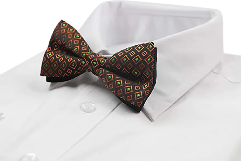 Trendy men's tie with modern abstract prints for work-Mens Brown, Orange & Green Patterned Bow Tie