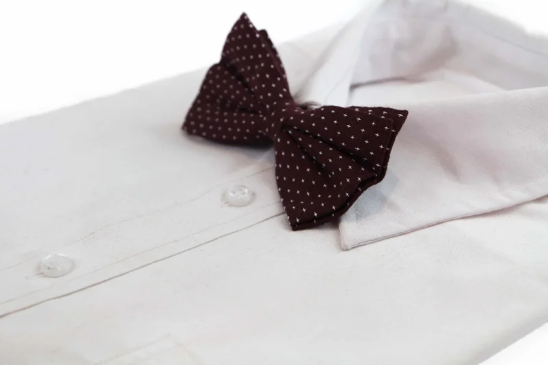 Trendy men's tie for a formal brunch event-Mens Brown With White Star Cotton Bow Tie