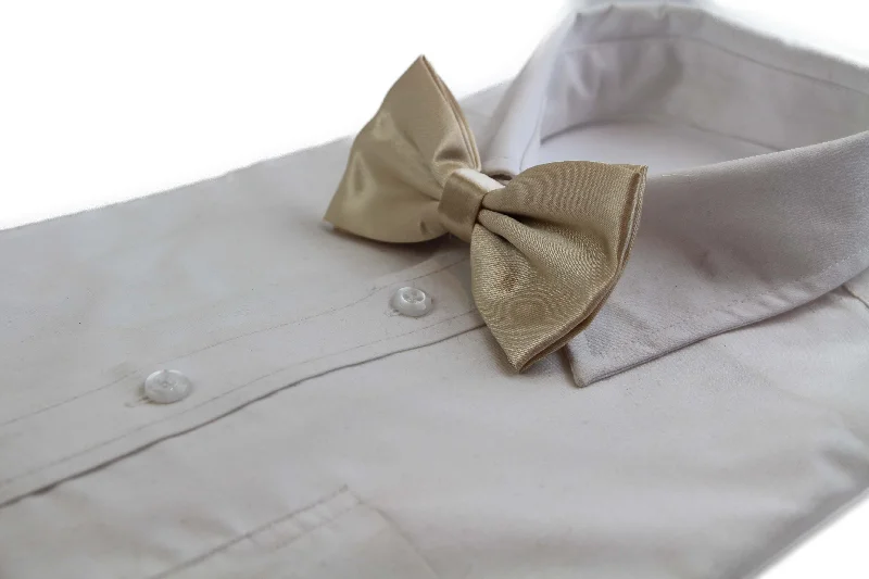 Men's tie with bold abstract print for formal events-Mens Champagne Solid Plain Colour Bow Tie