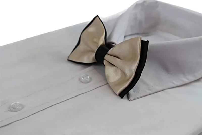 Men's tie for a formal dinner with subtle patterns-Mens Champagne Two Tone Layered Bow Tie