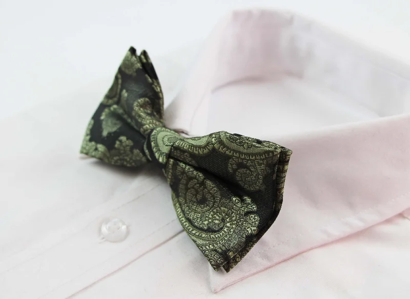 Designer silk tie for a wedding reception-Mens Charcoal Cotton Paisley Patterned Bow Tie