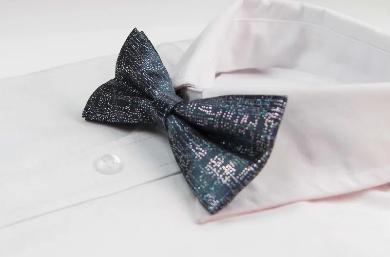 Luxury men's tie with fine texture for weddings-Mens Charcoal Sparkly Glitter Patterned Bow Tie