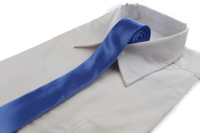 Elegant silk tie for weddings and galas-Mens Cornflower Blue 5cm Skinny  Plain Neck Tie