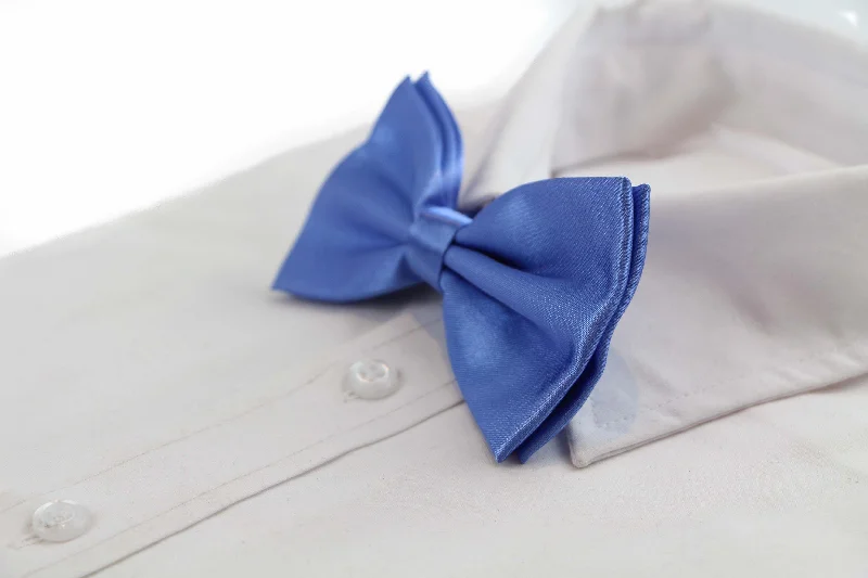 Men's silk tie for upscale corporate events-Mens Cornflower Blue Solid Plain Colour Bow Tie