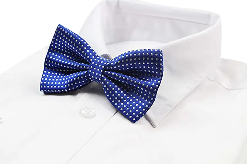 Men's tie with fine fabric texture for formal events-Mens Dark Blue Plain Coloured Bow Tie With White Polka Dots