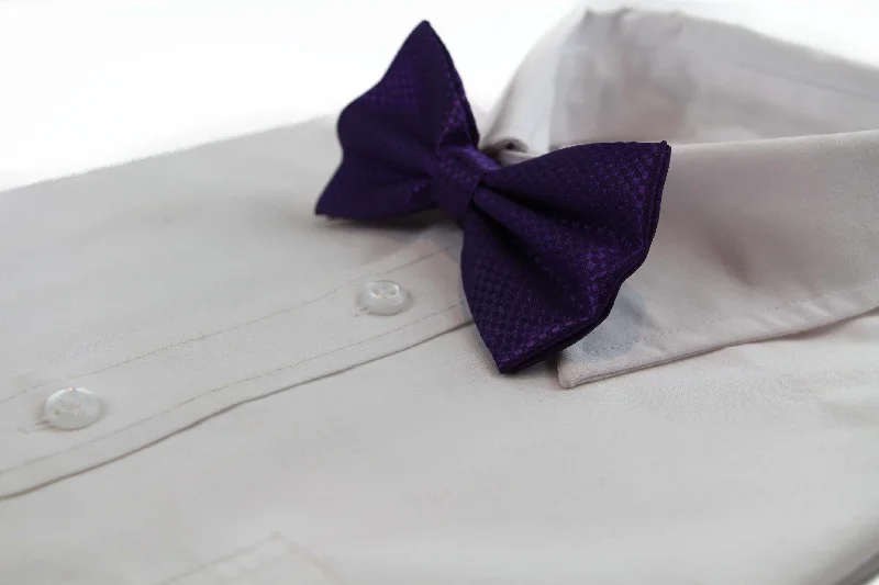 Classic men's tie for business events with sleek design-Mens Dark Purple Disco Shine Checkered Patterned Bow Tie