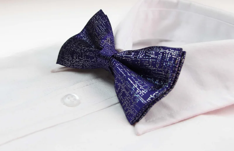 Men's tie with modern houndstooth print-Mens Dark Purple Sparkly Glitter Patterned Bow Tie