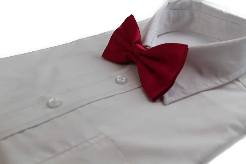 Men's tie for casual business attire-Mens Dark Red Solid Plain Colour Bow Tie