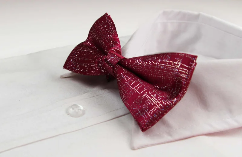 Best men's tie with rich patterns for business attire-Mens Dark Red Sparkly Glitter Patterned Bow Tie