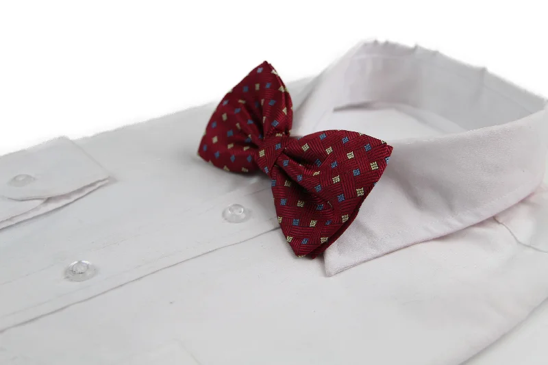 Designer tie for upscale wedding events-Mens Dark Red Square Patterned Bow Tie