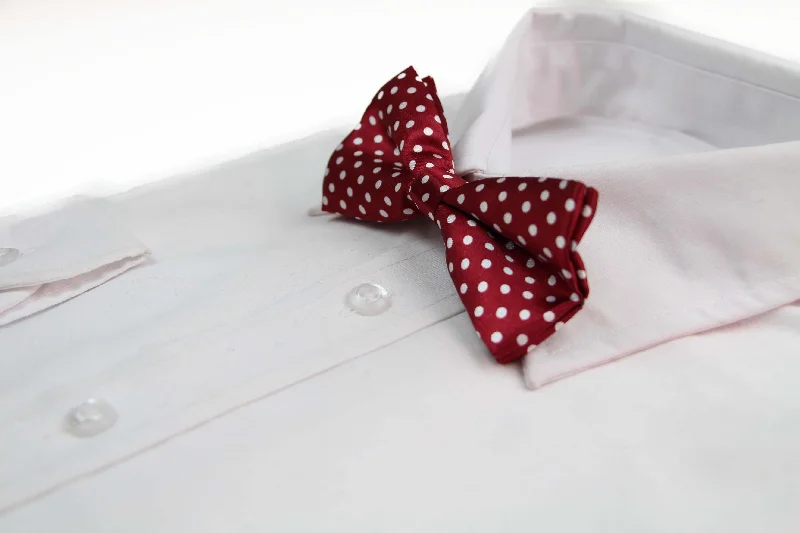 Men's tie for luxury events-Mens Dark Red With White Small Polka Dot Patterned Bow Ties