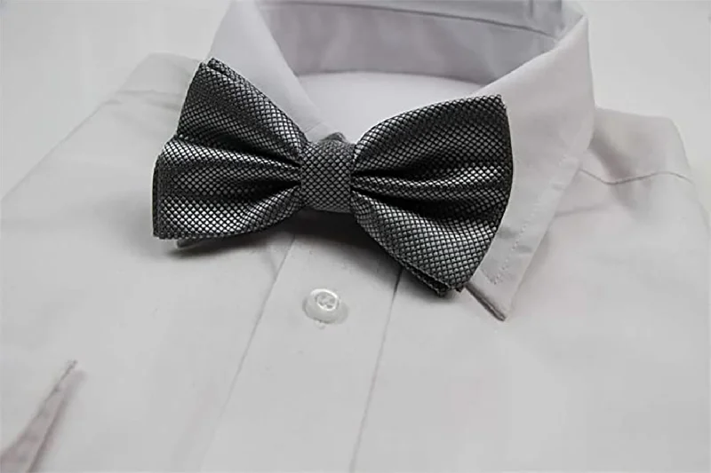 Stylish men's tie for fashion-forward meetings-Mens Dark Silver Plain Coloured Checkered Bow Tie