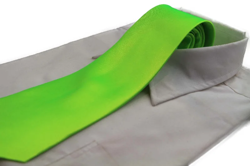 Men's tie for stylish office wear with vibrant hues-Mens Fluro Green Classic 10cm Plain Neck Tie