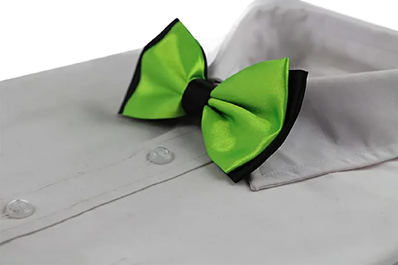 Men's tie for professional dinner events with smooth finish-Mens Fluro Green Two Tone Layered Bow Tie