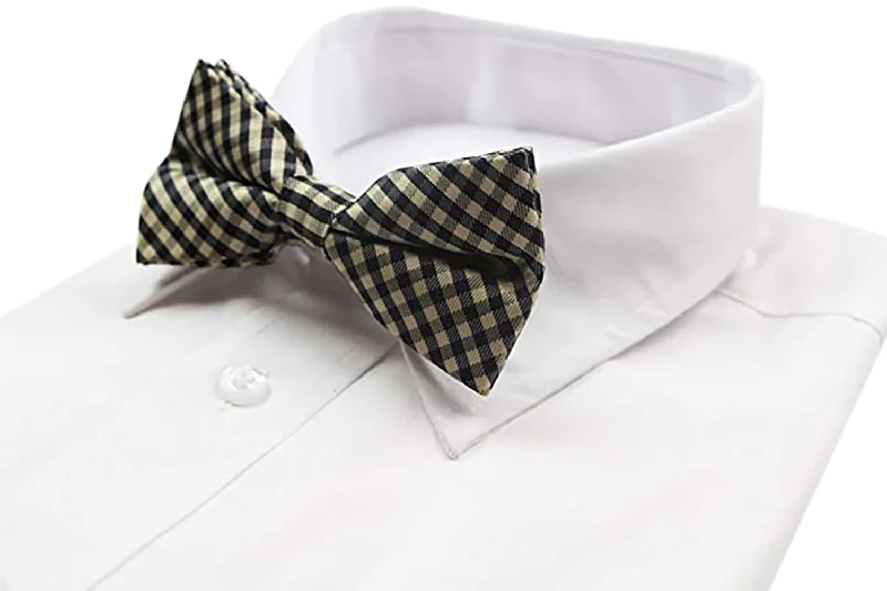 Elegant men's tie with intricate woven design-Mens Gold & Black Checkered Cotton Bow Tie