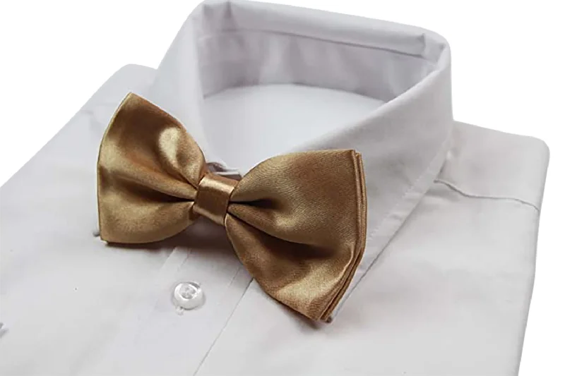 Elegant silk tie for weddings and formal events-Mens Gold Solid Plain Colour Bow Tie