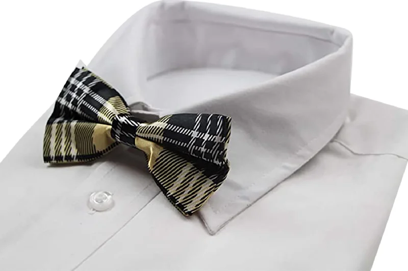 Men's tie with a sophisticated texture for high-end meetings-Mens Gold Tarten Plaid Patterned Bow Tie