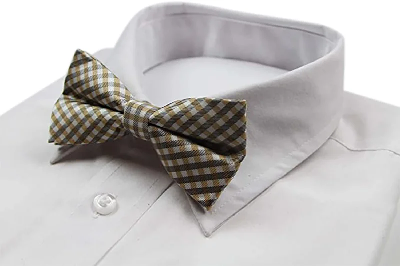 Stylish men's tie with vibrant hues for formal functions-Mens Gold, White & Black Checkered Cotton Bow Tie