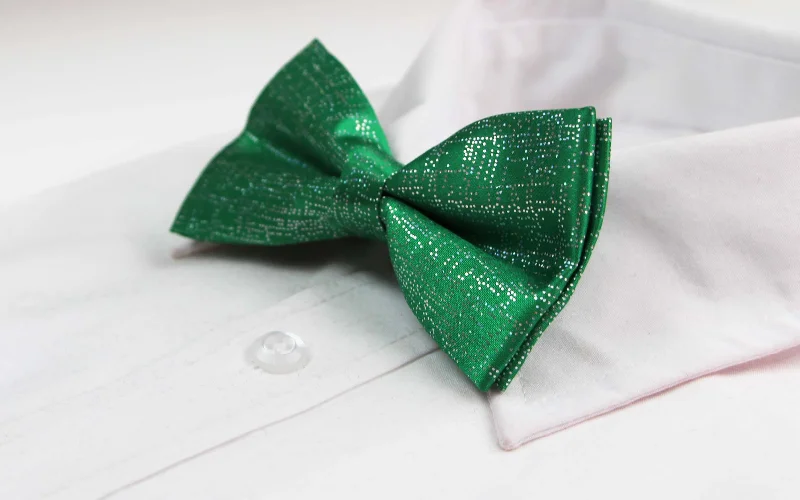 Men's silk tie for evening business functions-Mens Green Sparkly Glitter Patterned Bow Tie