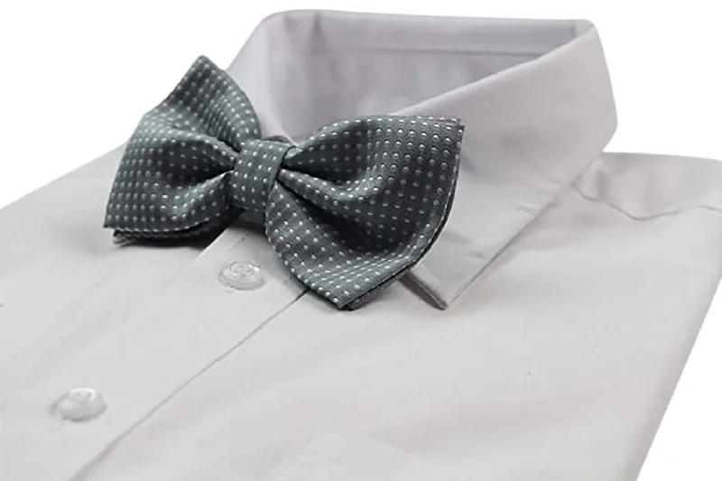 Trendy men's tie with minimalist print for work events-Mens Grey Plain Coloured Bow Tie With White Polka Dots