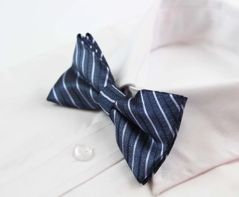 Men's tie with fine satin texture for office wear-Mens Gunmetal & Navy Patterned Bow Tie