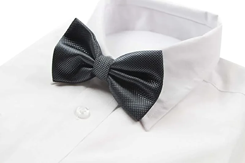 Men's tie for evening office meetings with sharp edges-Mens Gunmetal Plain Coloured Checkered Bow Tie