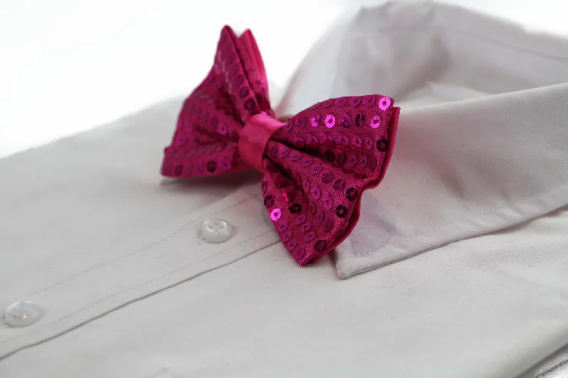 Stylish men's tie with unique color contrasts for formal wear-Mens Hot Pink Sequin Patterned Bow Tie