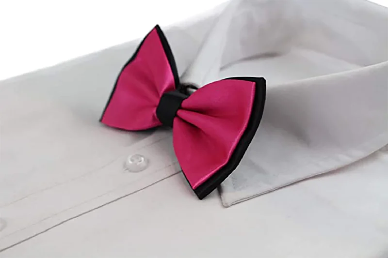 Men's tie with floral prints for a refined look-Mens Hot Pink Two Tone Layered Bow Tie