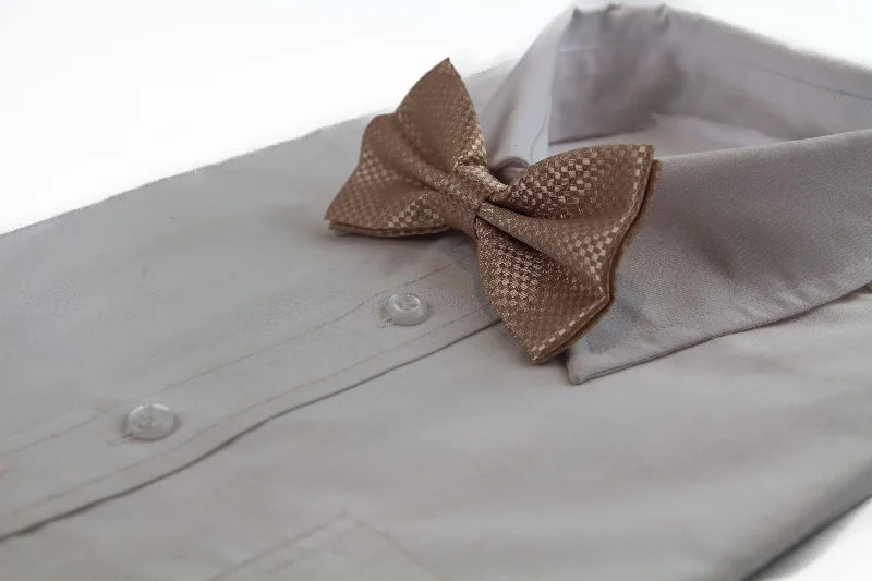 Men's tie with fine fabric texture for formal events-Mens Latte Disco Shine Checkered Patterned Bow Tie