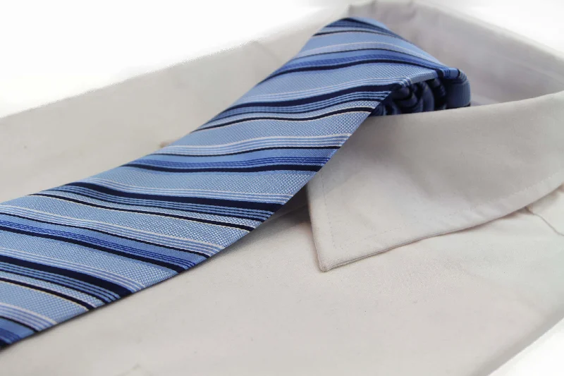 Men's tie for holiday parties with bold colors-Mens Light Blue & Navy Striped 8cm Patterned Neck Tie