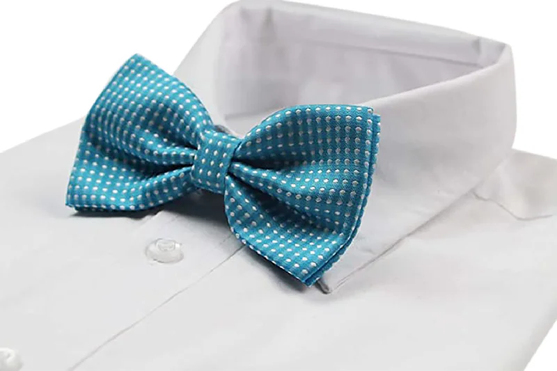 Men's tie with bold geometric design for casual wear-Mens Light Blue Plain Coloured Bow Tie With White Polka Dots