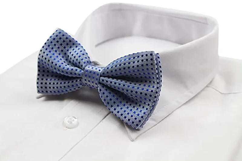 Best tie for men with rich fabric texture for work-Mens Light Blue Polka Dot Patterned Bow Tie