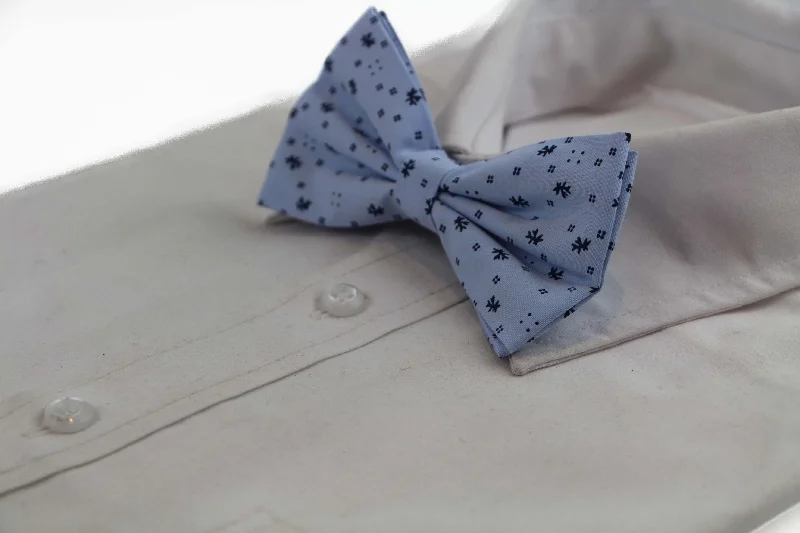 Men's tie with luxurious satin fabric for weddings-Mens Light Blue Preppy Leaf & Dots Patterned Cotton Bow Tie