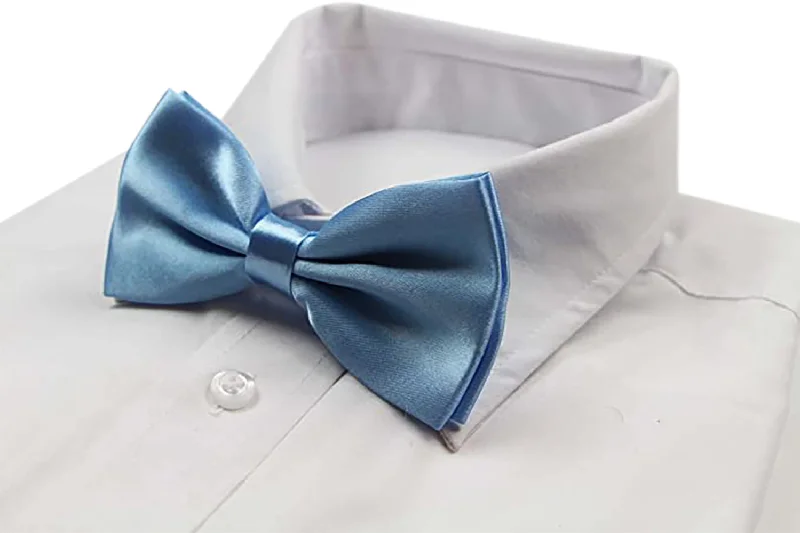 Men's tie for sophisticated corporate events-Mens Light Blue Solid Plain Colour Bow Tie