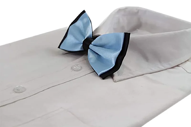 Best men's tie for a formal office dinner event-Mens Light Blue Two Tone Layered Bow Tie