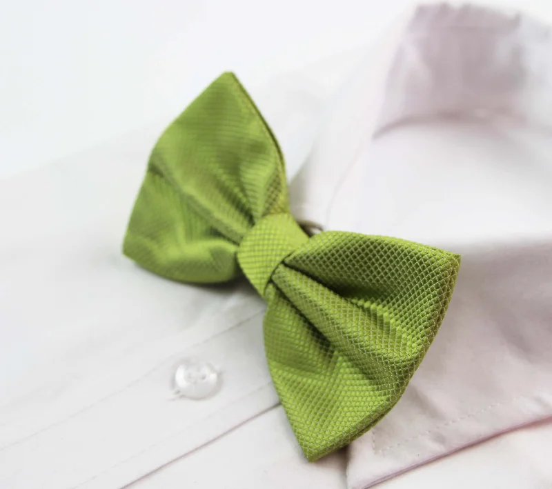 Men's tie with smooth satin finish for luxury occasions-Mens Light Green Plain Coloured Checkered Bow Tie