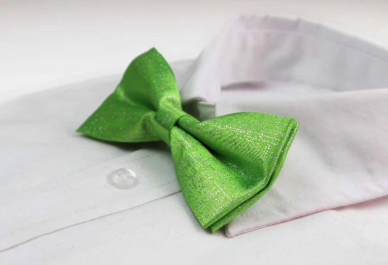 Men's tie with a classic paisley pattern for special occasions-Mens Light Green Sparkly Glitter Patterned Bow Tie