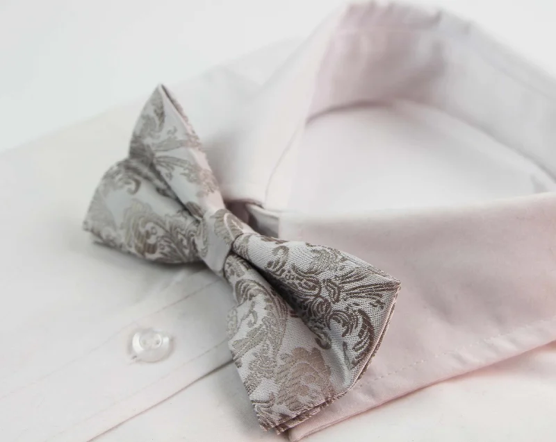 Men's tie for special occasions with modern design-Mens Light Grey Patterned Bow Tie