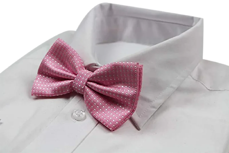 Men's tie with modern striped design for office wear-Mens Light Pink Plain Coloured Bow Tie With White Polka Dots