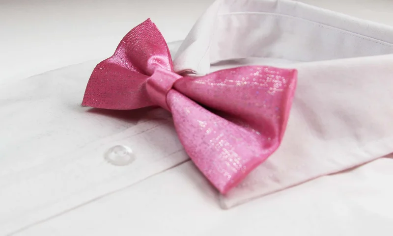 Men's tie with luxurious satin fabric for weddings-Mens Light Pink Sparkly Glitter Patterned Bow Tie