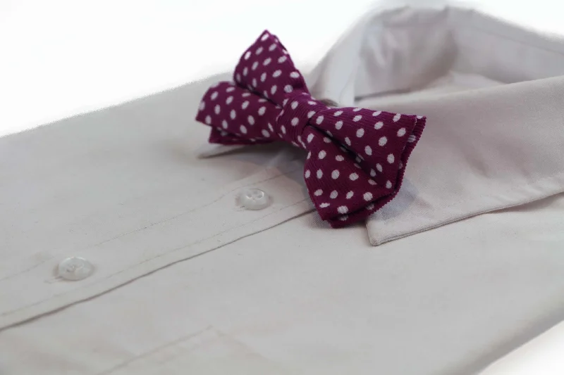 Stylish men's tie with subtle print for a refined look-Mens Magenta & White Cord Polka Dot Patterned Bow Tie