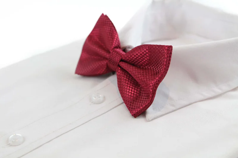 Designer men's tie for upscale dinner events-Mens Maroon Disco Shine Checkered Patterned Bow Tie