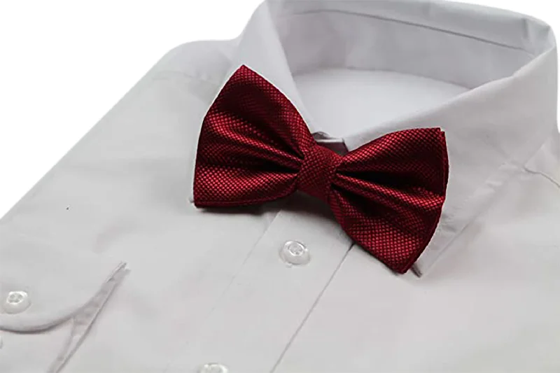 Men's tie with modern art-inspired design for work-Mens Maroon Plain Coloured Checkered Bow Tie