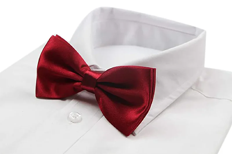 Trendy men's tie for a formal brunch event-Mens Maroon Solid Plain Colour Bow Tie