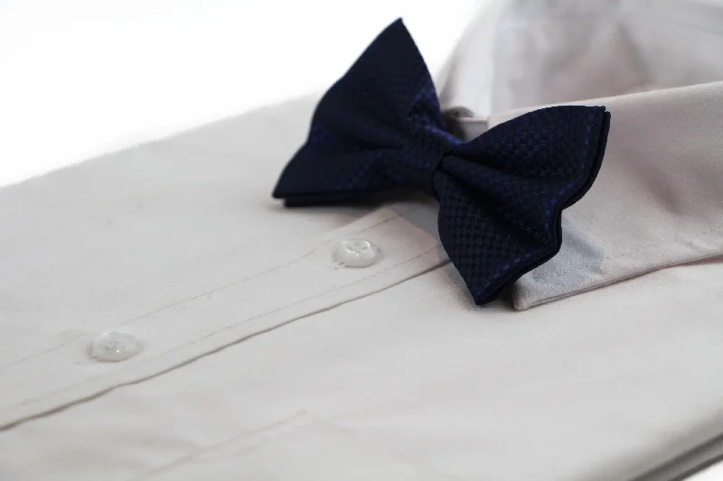 Men's tie with subtle accents for a refined look-Mens Midnight Blue Disco Shine Checkered Patterned Bow Tie