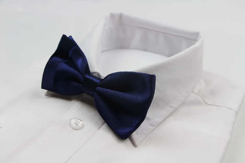 Men's tie with subtle floral print for formal wear-Mens Midnight Blue Solid Plain Colour Bow Tie