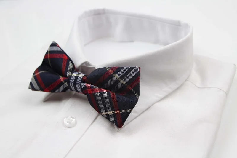 Elegant men's tie with floral motifs for corporate wear-Mens Navy Plaid Patterned Bow Tie