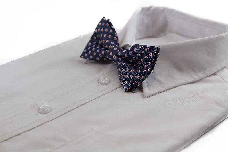 Men's tie for business functions with solid color-Mens Navy, Red & White Flower Pattern Bow Tie