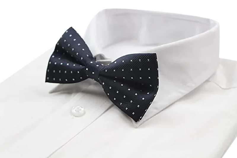 Men's tie with bold geometric design for casual wear-Mens Navy, Silver & Black Star Polka Dot Patterned Bow Tie