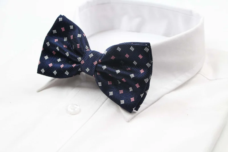 Men's tie with fine fabric for formal office wear-Mens Navy Square Patterned Bow Tie